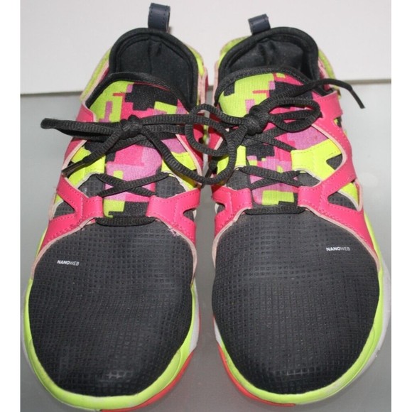 Women's Reebok Sneakers Multi-Color Sz 7 Adjustable Heel Pink Blk Yellow M48000 - Picture 2 of 7
